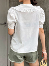 DAZY Floral Embroidery Statement Collar Puff Sleeve Shirt